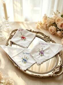 客製化刺繡婚禮手帕，適合幸福淚水時刻，可客製文字蕾絲手帕，伴娘禮物、婚禮伴手禮紀念品 - 彩色 - 查看 9