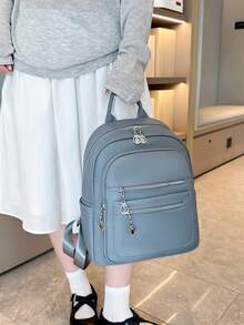 1pc Women's Campus Style Large Capacity Multi-Pocket PU Faux Leather Backpack, New Minimalist Versatile Shoulder Bag For Shopping - Multiple Colors - View 4