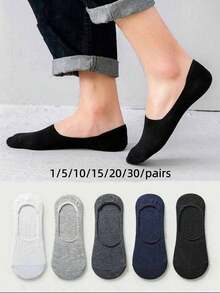 15/10/15/20/30 Pairs Men's Solid Color Low-Cut Invisible Boat Socks, Breathable Anti-Slip Low-Top Short Socks For Summer, Casual Versatile Multi-Pack - Multicolor - View 13