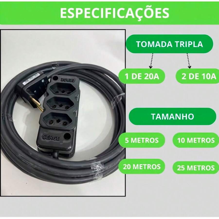 Extensão PP 2X1,5MM Reforçada Preta Cabo PP 1,5 mm Bivolt. GRANDE, MEDIA, PEQUENA, ROBUSTA - Entrada do Brasil (127V) - Visão 1