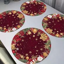 1/2/4//6/8 Christmas Themed Christmas Tree And Snowflake Snowman Garland Placemats, 15 Inch Single-Sided Circular Party Placemats, Suitable For Party Kitchen And Dining Decoration, Banquet Decoration, Very Suitable For Christmas Home Decoration - Multicolor - View 13