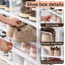 Shoe Box, Magnetic Adsorption Door, Transparent Panel, Six-Sided Hard Shell, Suitable For Children's Shoes, Low-Top Shoes, 33.5x25x14cm, Stackable Transparent Shoe Box, Display Storage Box, Plastic Transparent Drawer-Style Shoe Box, Shoe Cabinet, Standalone Placement, Suitable For Office And Home Display And Storage, Shoe Box, Transparent, Black - View 4