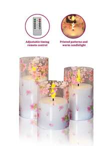 3pcs Flameless Candle Lights With Timer Remote Control, Battery Powered Cherry Blossom Warm Light, Suitable For Christmas, Halloween, Valentine's Day, Mother's Day, Gift, Birthday, Proposal, Wedding, Dining Table, Party - Cherry Blossoms - Warm Light - View 9