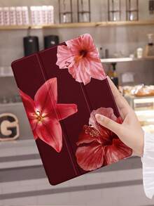 Jemdura 紅色 3 朵扶桑花圖案平板保護殼，相容 iPad 10.2/10.5 吋、第 10/11 代 (A16)、Mini 6/7 8.3 吋、Air 5/6/7 10.9 吋/11 (M2/M3)，附筆槽收納，三折翻蓋保護殼，多角度折疊，支援睡眠/喚醒功能 - 彩色 - 查看 3