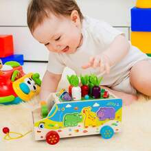 1 Set Solid Wood 7-In-1 Multifunctional Pull Cart Toy, Carrot Pulling, Fishing Game, Animal Shape Matching, Dragging, Learning To Walk, Push Cart, Multi-Way Play, Educational Enlightenment, Parent-Child Interaction, Role Play Toy For Infants And Toddlers - Multicolor - View 3