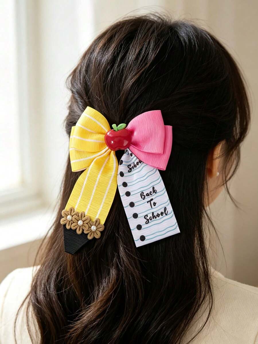 1Pc Pencil Hair Clip, Bow Hair Clip, Suitable For Back To School Season, Daily Wear Hair Accessories, Women's Hair Accessories, Women's Accessories - Multicolor - View 1