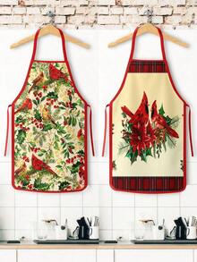 4 Pcs Christmas Cartoon Character Print Apron Set, Penguin Santa Snowman Elf Pattern Kitchen Cooking Baking Aprons For Holiday Party Home Decoration - Multicolor - View 2