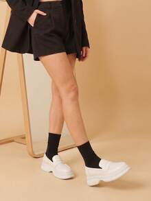 新款女款復古英倫風厚底百搭一腳蹬樂福鞋 - 白色 - 查看 4