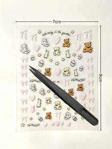 1 Set Soft Pink Heart Bear Decorative Stickers, Bear, Floppy Ear Rabbit, Bow & Dessert Heart Patterns, Suitable For Digital Shell Storage Box Decoration, Create A Soft And Sweet Girly Atmosphere - Pink Heart Teddy Bear - View 9