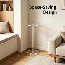 Modern Round Acrylic Side Table, 10-Inch Clear Cocktail Table, Multi-Functional Indoor/Outdoor Side Table And Coffee Table, Space-Saving Design, Can Be Used As Bar Table Or Decorative Table - Transparent - View 2