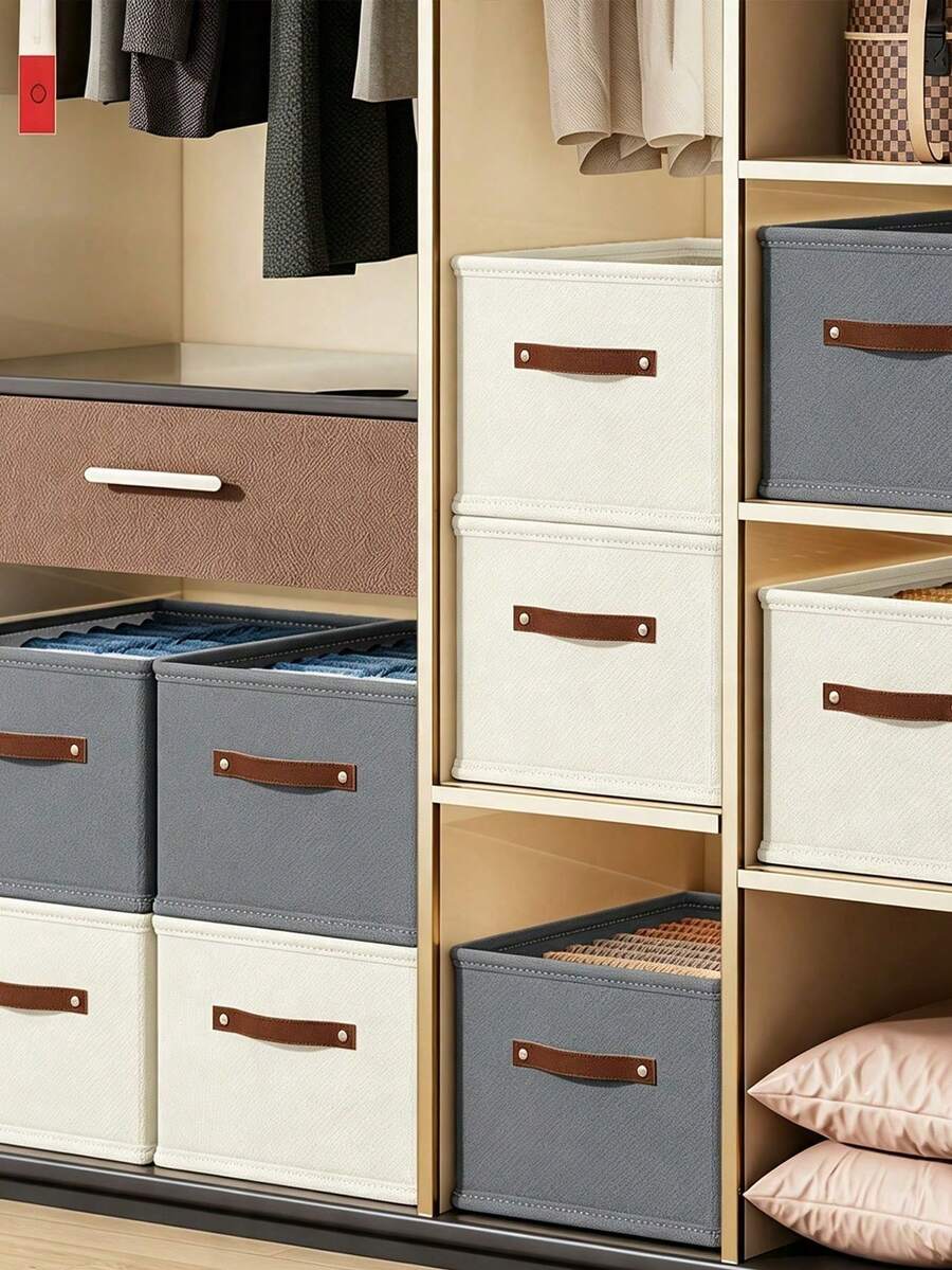 Modern Oxford Fabric Storage Box With Upgraded Leather Handle, Rectangular, Multipurpose, Clothes Organizer For Home - Perfect For Seasonal Wardrobe Organization, Under-Bed Storage For Winter/Spring Storage, Under-Bed Storage - Multicolor - View 1