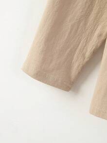 Setelan Linen Pria 2 Potong, Atasan Polo Lengan Panjang Warna Polos dengan Celana Tali Serut, Pakaian Kasual Streetwear - Khaki - View 7