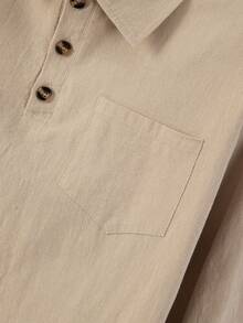 Setelan Linen Pria 2 Potong, Atasan Polo Lengan Panjang Warna Polos dengan Celana Tali Serut, Pakaian Kasual Streetwear - Khaki - View 6
