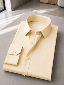 Men's Long Sleeve Spandex Dress Shirt - 米色 - 查看 5