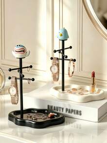 1pc Cute Shark Cloud Jewelry Display Stand Creative Desktop Jewelry Organizer Earring Necklace Storage Decorative Ornament - Multicolor - View 1