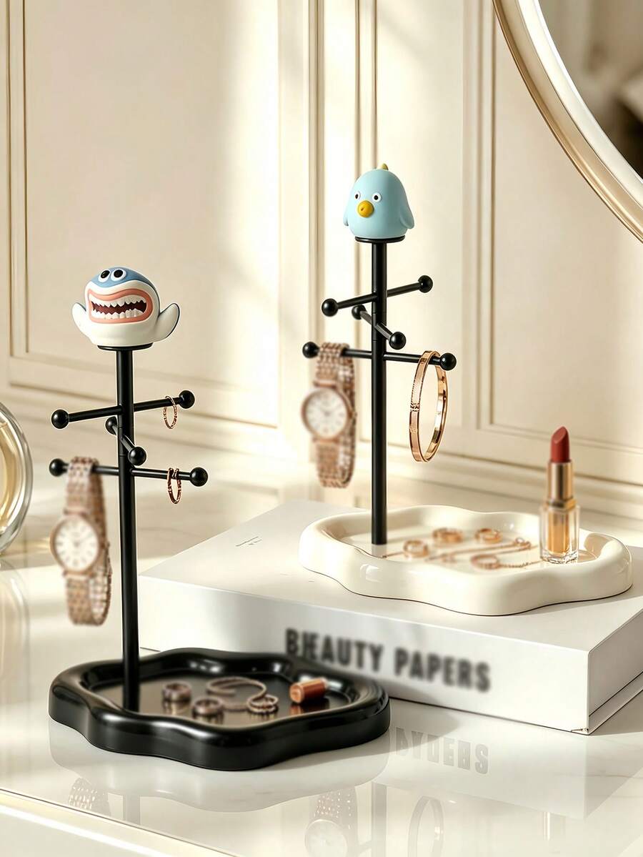 1pc Cute Shark Cloud Jewelry Display Stand Creative Desktop Jewelry Organizer Earring Necklace Storage Decorative Ornament - Multicolor - View 1