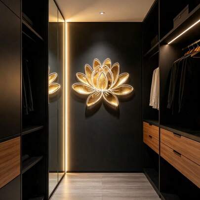 Gold Lotus Acrylic Mirror Wall Decor, 1 Pack, 3D Floral Wall Sticker For Home Bedroom Living Room,500*365mm