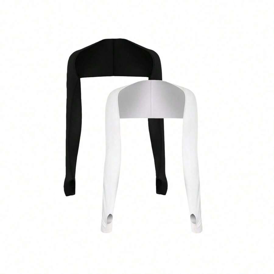1pc Solid Color Shoulder Sleeve Cover, Comfortable Modal Fitted Short Bolero Fake Collar, Sexy Detachable Collar, Black, Long Sleeve, Suitable For Daily Wear - Single-piece Raglan Sleeve - View 1