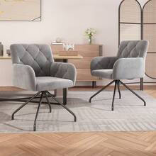 Set Of 6 Dining Chairs With Checkered Pattern, Upholstered Seat, Metal Legs, Light Grey - Light Grey - View 8