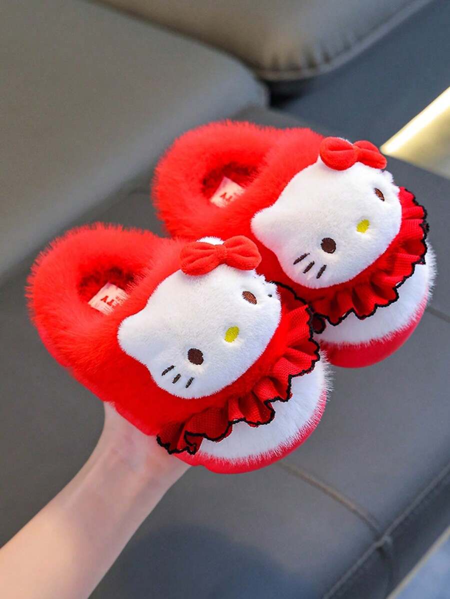 SANRIO 1雙兒童女童冬季卡通可愛防滑室內毛絨拖鞋