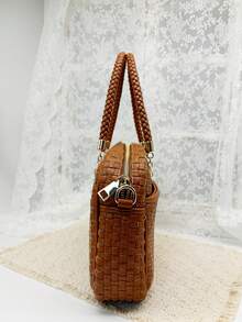 Checkered Crossbody Bag For Women Shoulder Plaid Handbags Top Handle Satchel Bag Woven Bum Bag Stylish Woven Crossbody Bag PU Leather - 棕色 - 查看 5