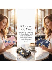 Pomelo Best Women Floral Canvas Zipper Wallet RFID Blocking 12 Card Slots 5 Bill Slots Coin Pocket Large Capacity Long Purse,Small Wallets For Women - Multicolor - View 9