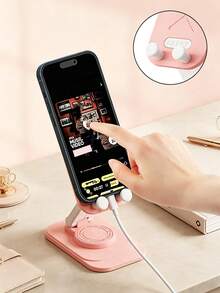 1pc Kawaii Rabbit Ear Desktop Phone Stand, 360° Rotatable Foldable Height‑Angle Adjustable Cell Phone Holder, HAPPY Letter Embossed Anti‑Slip Tabletop Bracket, Multi‑Color Cute Desk Phone Accessory, For Video Watching Video Call Office Daily Use - Multicolor - View 5
