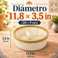 Round Oxford Cloth Underwear Organizer With Natural Bamboo Frame, 3-Compartment Storage Box For Socks And Lingerie, Diameter 30x9 Cm - 米色 - 查看 1