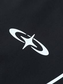 American Retro Sports Jacket With Curved Line Decoration, Stand Collar Zipper Front, Contrast Stitching And Small Logo, Ribbed Cuffs, Long Sleeve Casual Loose Streetwear Jacket For Men - Black - View 7
