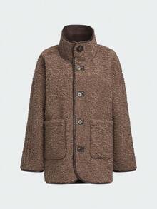 Adidas Originals Women's ORIGINALS CRAFTED JACKET Reversible Casual Loose Faux Lamb Fleece Sports Jacket KT3146 - Brown - View 5