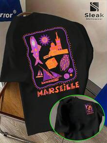 ChristmasJapanese French Style Men'S Top Letter Print Landmark Full Series Pattern Hand-Drawn Hot Item - 黑色 - 查看 1
