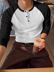 New Men's Casual Classic Ribbed Texture Raglan Sleeve Versatile Long Sleeve T-Shirt - Multicolor - View 5