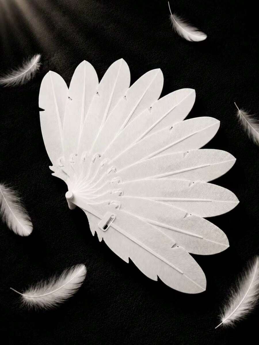 1/2/4件強力大風量模擬羽毛折疊扇，仿羽毛紋理復古裝飾扇，輕量易握，舞台表演派對拍照道具，藝術手工扇，3D列印