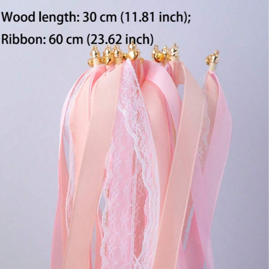 Wedding Ribbon Wand With Bell, Lace Fairy Party Ribbon Wand; Colorful Faux Silk Satin Ribbon, Suitable For Various Parties, Birthdays And Festive Events; Holiday Decoration, Birthday Arrangement, Decorative Handheld Wand; Exquisite Lace Craftsmanship, Lightweight Wand Body; Bell Ribbon Style; Suitable For Handmade DIY Enthusiasts And Event Planners - View 1