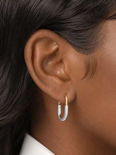 Perhiasan Mewah Elegan Minimalis Perak Sterling 925 Anting-Anting Lingkaran Geometris Desain Dua Warna untuk Wanita Pemakaian Sehari-hari