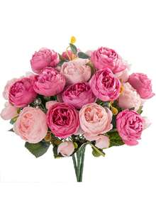 1/3/60pcs Artificial Peony Flower Bouquet, Faux Rose Bouquet, Bulk Exquisite Flower Arrangement, Silk Peony, Suitable For Home Party Wedding Decoration, Bridal Table Centerpiece, Valentine's Day Decor, Birthday Gift, Graduation Ceremony And More - Pink - View 9