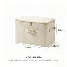 Foldable Bone-Framed Storage Bag Linen-Texture Zipper Clothes Organizer With Dual Handles Dust-Proof Fabric Storage Bin For Quilt Clothing Closet Organization Bedroom Under Bed Container - Beige - View 9