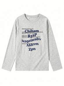Women's Fashion Autumn/Winter Loose Round Neck Casual Street Style Versatile Letter Print Long Sleeve T-Shirt - Light Gray - View 7