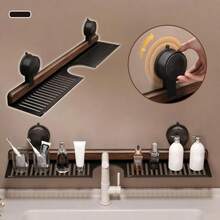 1 buah Rak Kayu Walnut dengan Perekat Hisap, Cocok untuk Meja Rias Kamar Mandi dan Wastafel Dapur, Desain Tanpa Pengeboran, Rak Penyimpanan Multifungsi, Solusi Penyimpanan Praktis untuk Pengatur Wastafel Kamar Mandi - MultiWarna - View 2