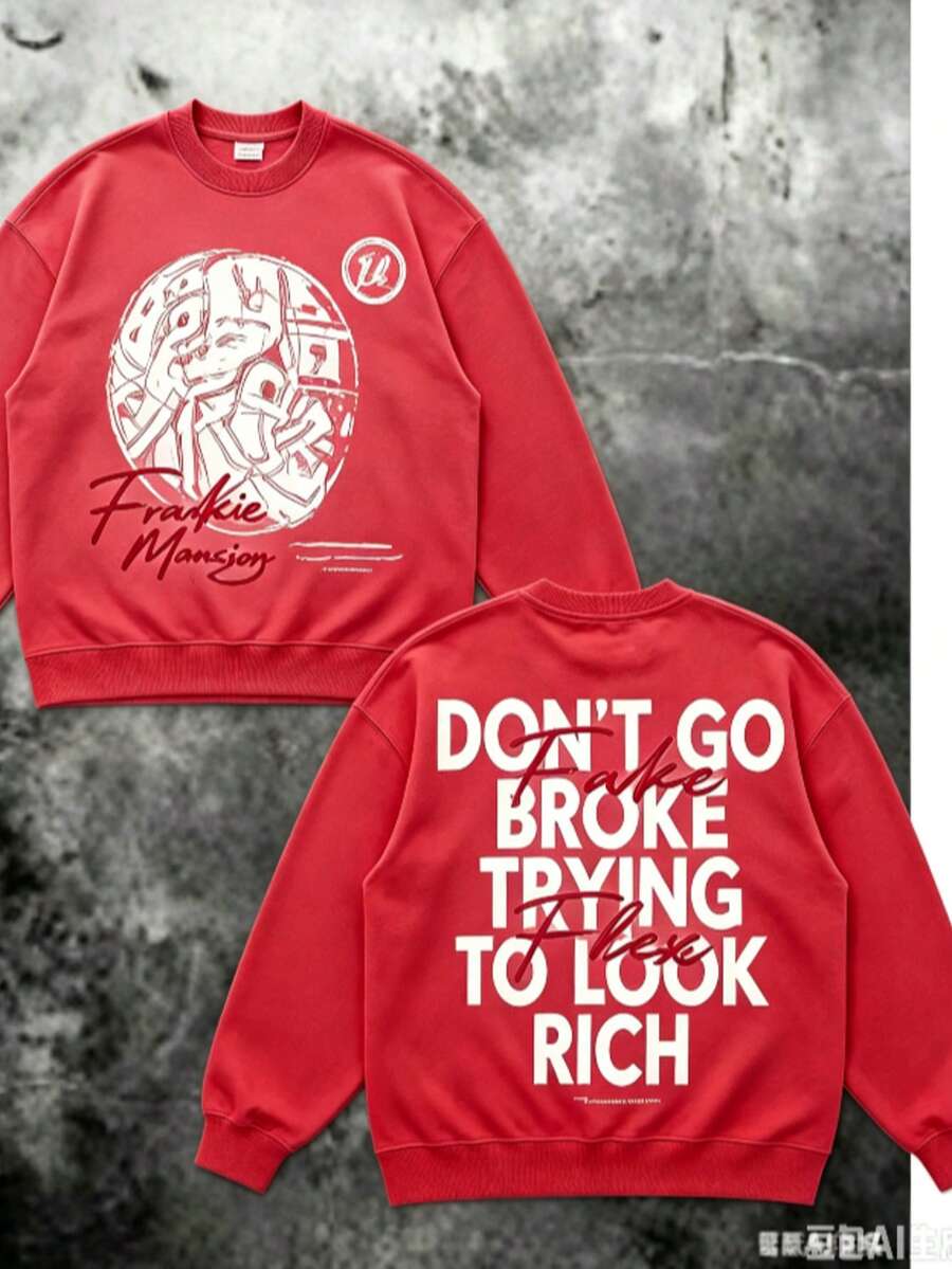 Money Graphic% Cotton Shirt Don'Go Broke Trying To Look Rich Statement Double Sided Streetwear 220gCasual Short-Sleeve-Shirts Men And Women - 紅色1 - 查看 1