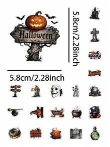 51 Pcs Vintage Spooky Halloween Stickers, Dark Gothic Skeleton Pumpkin Ghost Witch Vinyl Waterproof Decals, Horror Aesthetic Stickers For Water Bottle, Laptop, Phone Case, Luggage, Journal, Halloween Party DIY Decor - Multicolor - View 7