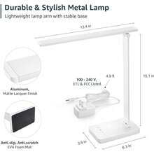 Lámpara de escritorio LED, lámpara de escritorio de metal adecuada para oficina en casa, luz de trabajo regulable, cuidado de la vista, lámpara de escritorio para oficina en casa, adecuada para lectura, manualidades, costura, rompecabezas y arte de uñas. - Blanco - Ver 4