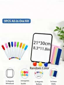 10pcs Magnetic Dry Erase Whiteboard Set, (1pc Whiteboard + 3pcs Whiteboard Markers + 3pcs Magnetic Clips + 3pcs Whiteboard Erasers) Portable Erasable Memo Board, Rounded Edge Design, Smooth Writing And Easy To Erase, Suitable For Refrigerator, Desk, Office, Home, To-Do List, Notes And Memo And Other Multiple Uses, - Black Frame Whiteboard Set - View 10