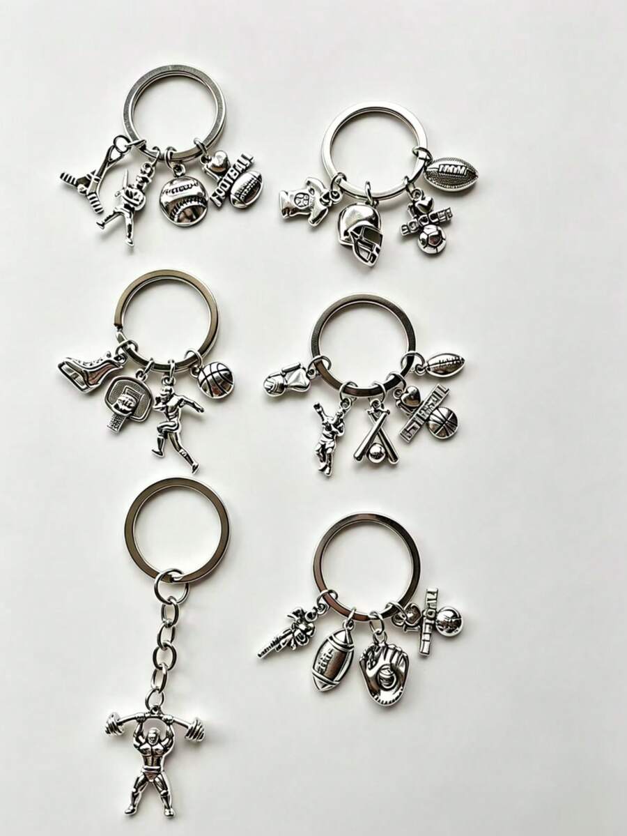 Vintage Alloy Sports Keychain, Basketball Football Baseball Weightlifting Bag Charms, Men Car Key Pendant Gift - Sporty Suit Keychain - View 1
