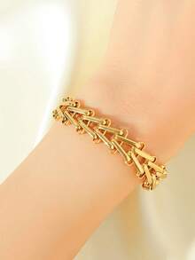 RAYQUEEN 1pc Premium Stainless Steel Unique Design Geometric Chain Bracelet Jewelry For Women, Suitable For Daily Wear And Gift - Bracelet - View 9