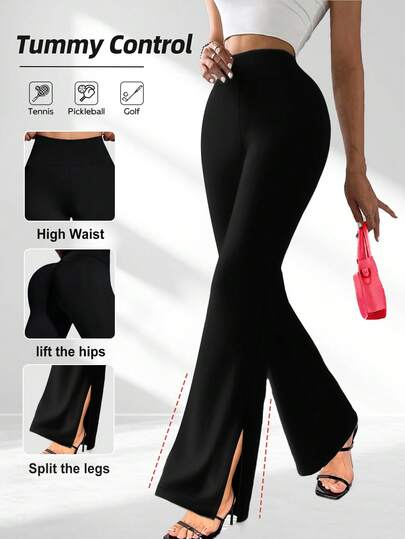 1pc Women's Solid Color Flare Leggings, High Elasticity Comfortable Fabric, Anti-Wrinkle, Elastic Tight Pants Sports