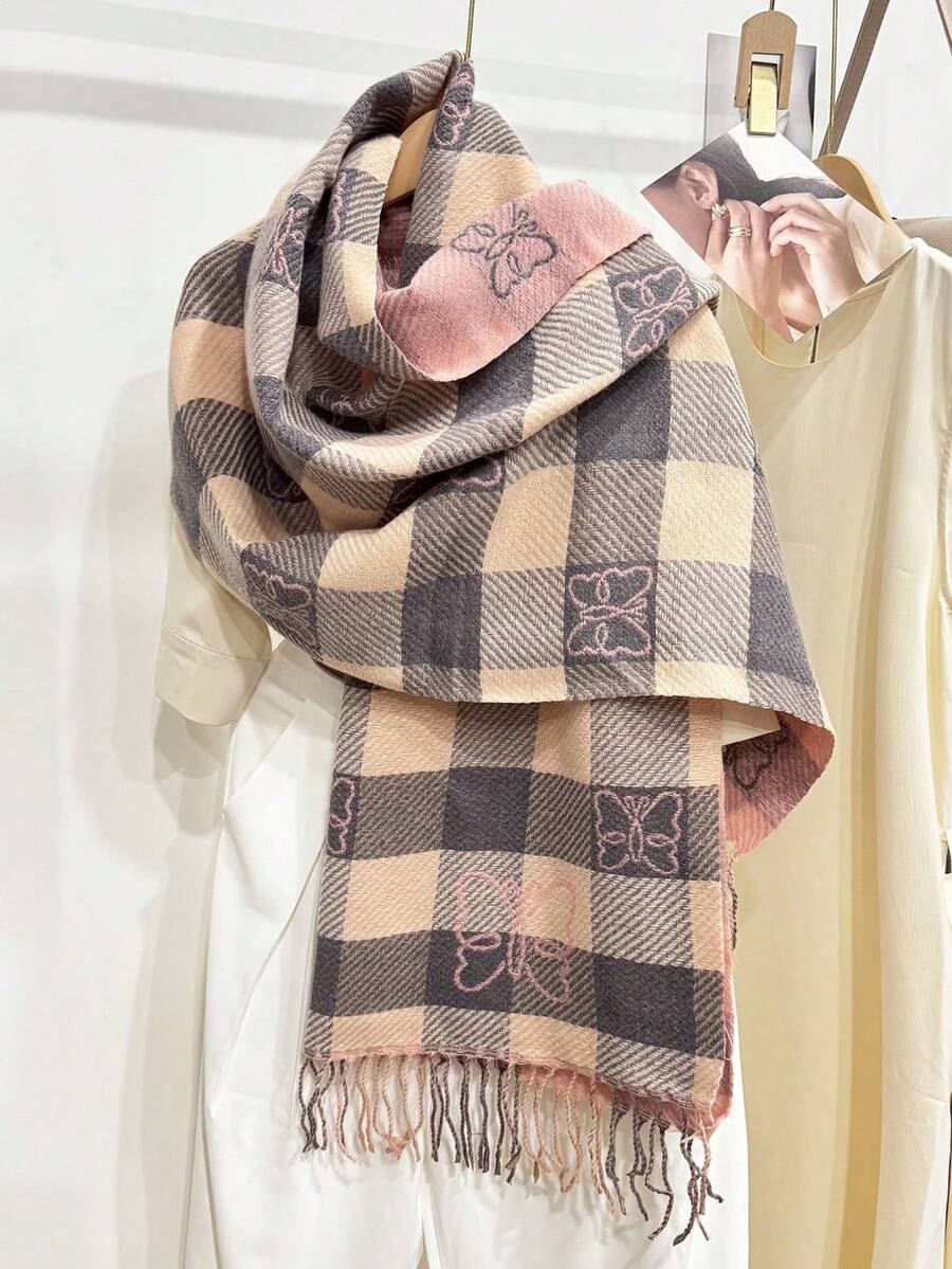 1件慵懶動物印花優雅成熟保暖窄版豹紋圍巾披肩