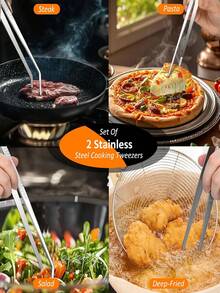Stainless Steel Kitchen Tweezers Straight And Curved Head Cooking Food Tongs Precision BBQ Clips Aquarium Plant Tweezers Small Pet Feeding Tool Practical Cooking Plating Salad BBQ Home Restaurant Tool - One Size - View 10