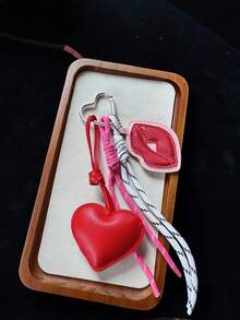 Yogodlns Flame Sexy Red Lips Keychain, Creative Bag Leather Heart Pendant Charm, Valentine's Day Gift Accessory, Creative Minimalist Rope Pendant - Multicolor - View 6