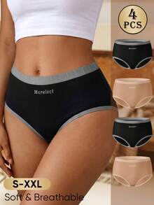 MEIYATING 4pcs Women's Triangle Panties, Mid-Low Waist, Cotton, Soft & Comfortable, English Print, Daily Shorts - Multicolor - View 2